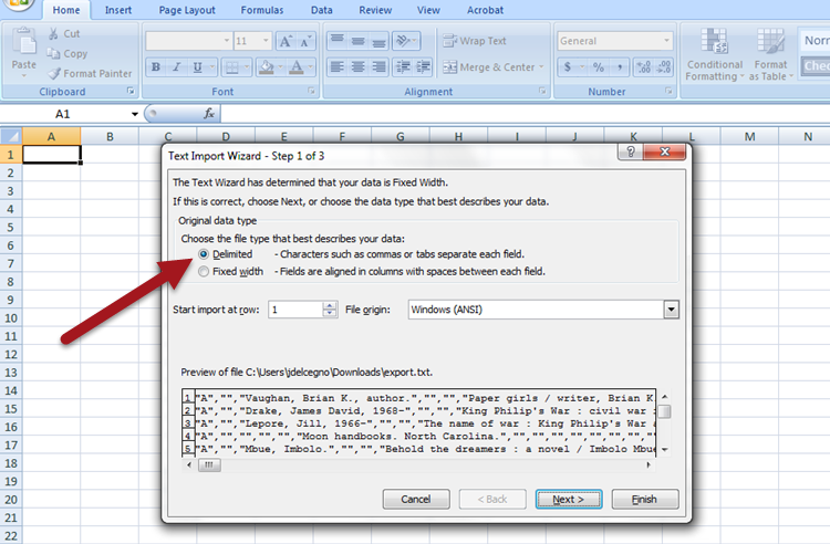 Use the Text Import Wizard in Excel and select "Delimited: